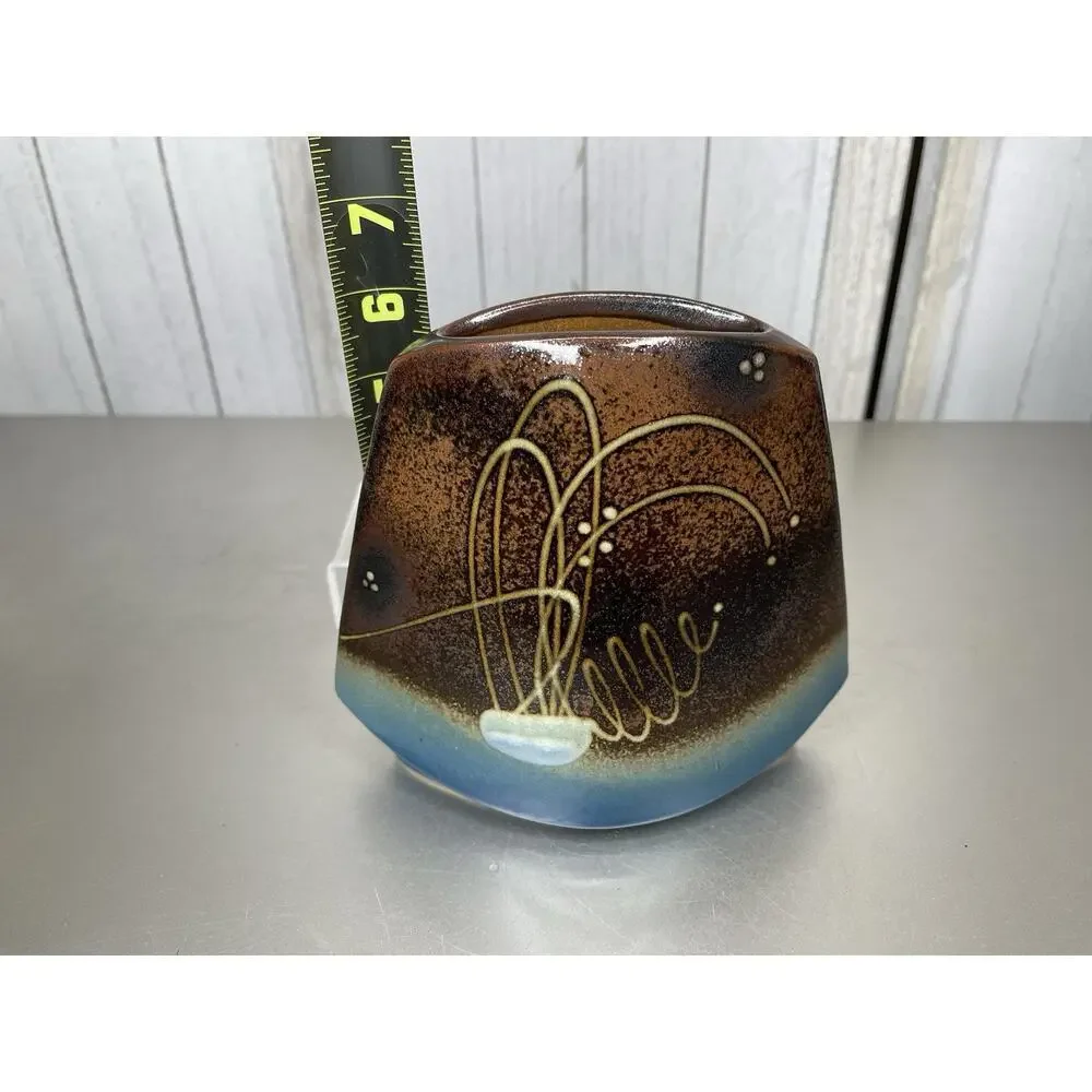 JAMES BROOKE Seattle Brown Blue Black Abstract Free Form Porcelain Vase